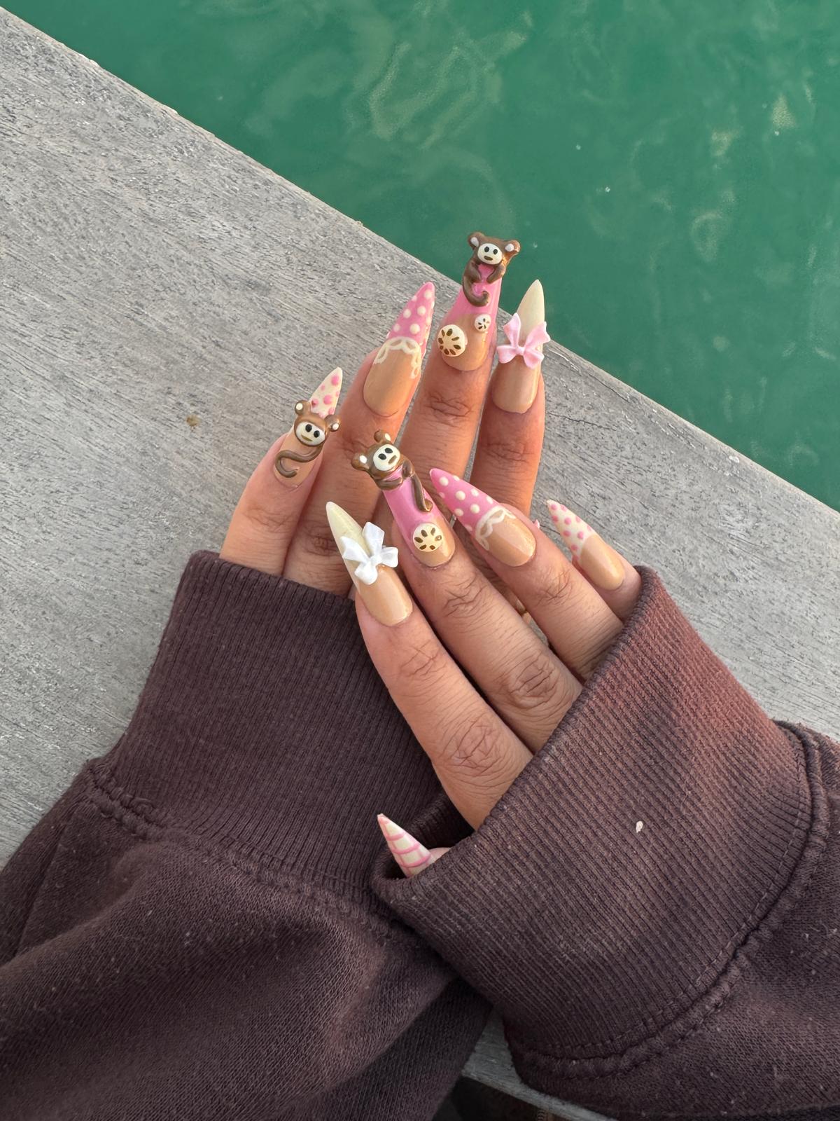 3D monkey charm nails